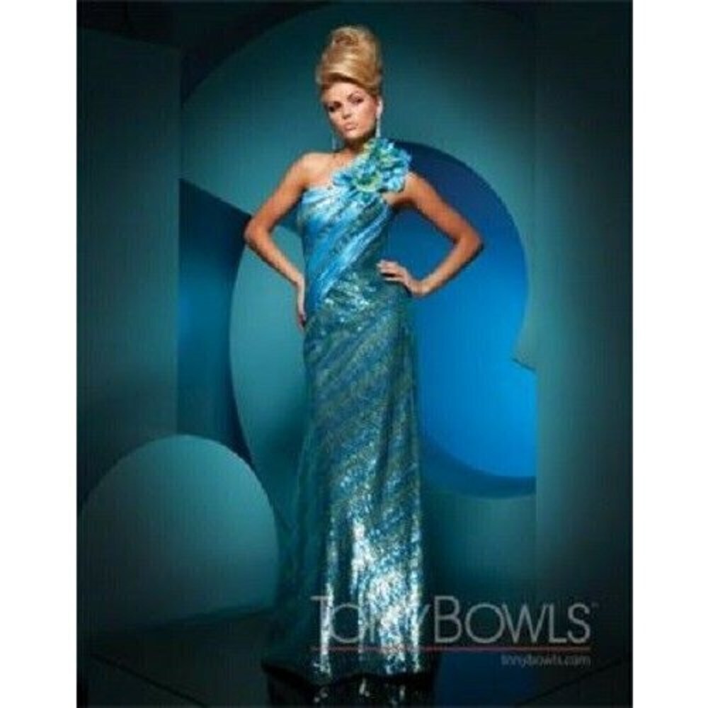 Tony Bowls Paris Sequin One Shoulder Prom Dress 111749 Turquoise